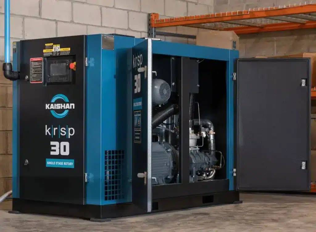 Energy efficient Kaishan air compressor KRSP 30 HP rotary screw system internal components, as Canex Technologies is Ontario’s distributor.
